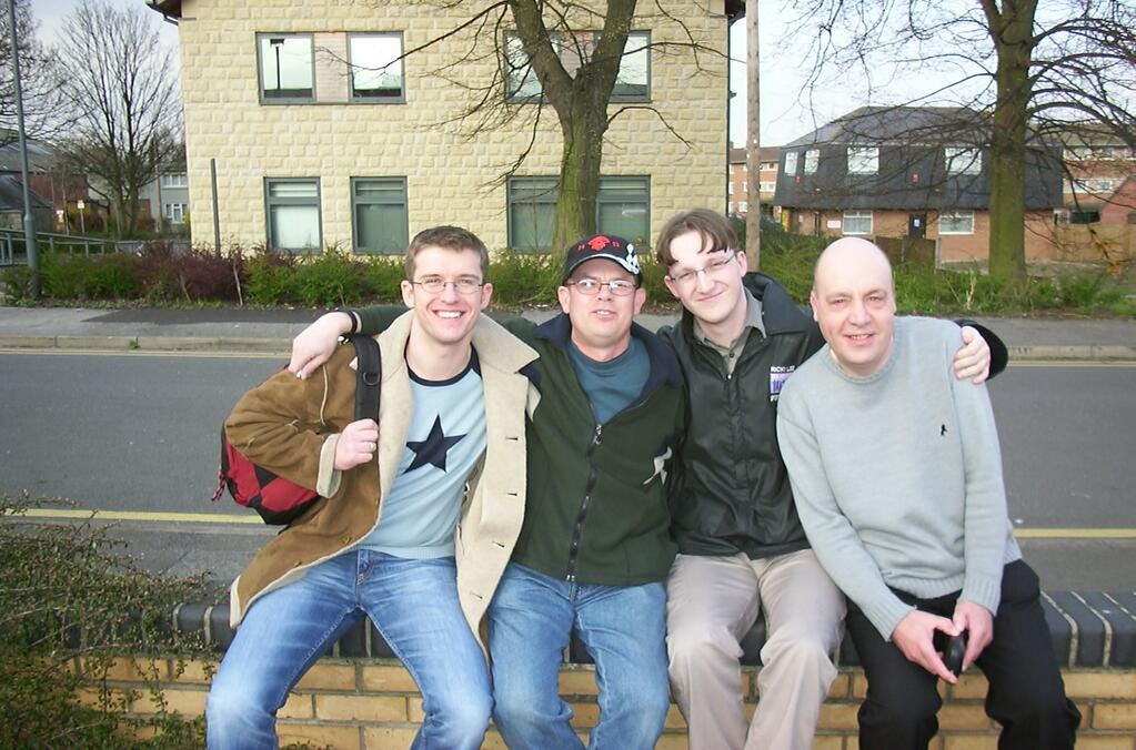 A photo of me and some of the Mansfield 103.2 team outside the studios in 2002