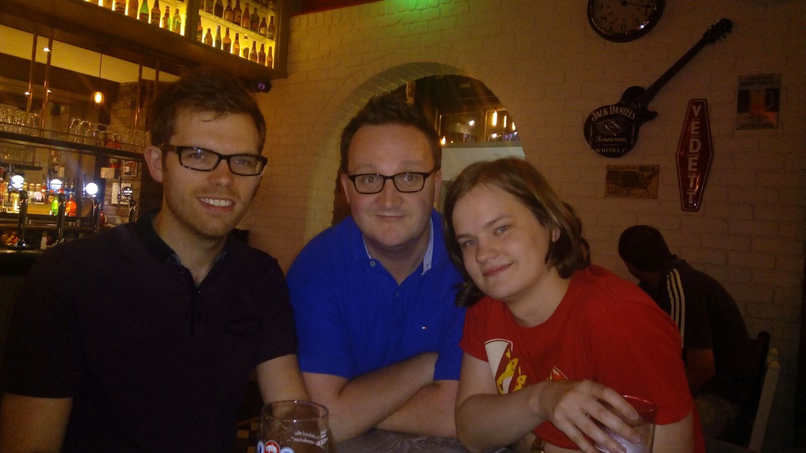 Gav Richards, Me, Jonathan Cresswell at my 'leaving the UK' drinks.