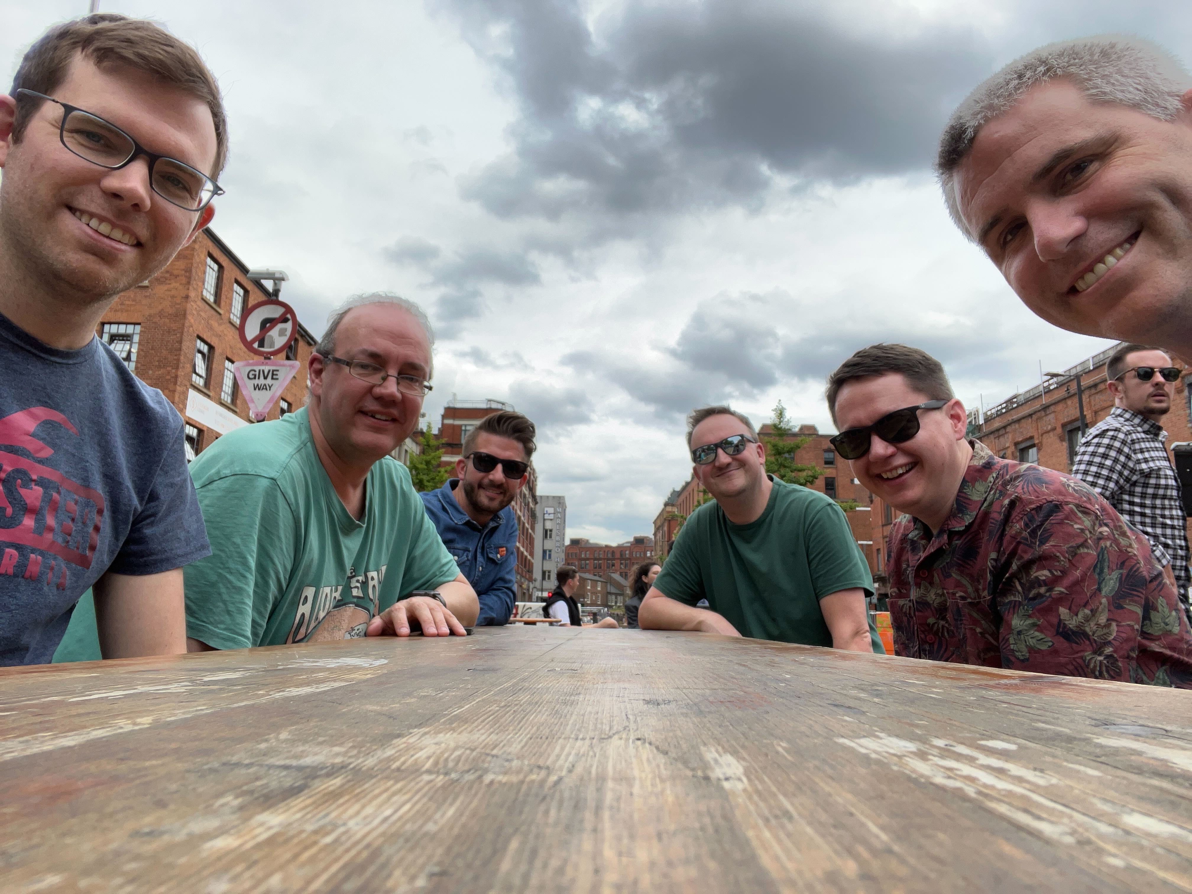 One of many secret meetings. Photo: Right to left Gav Richards, Chris Oakley, Dave Brierley-Jones, Me, Andy Buckingham, Phil Johnson