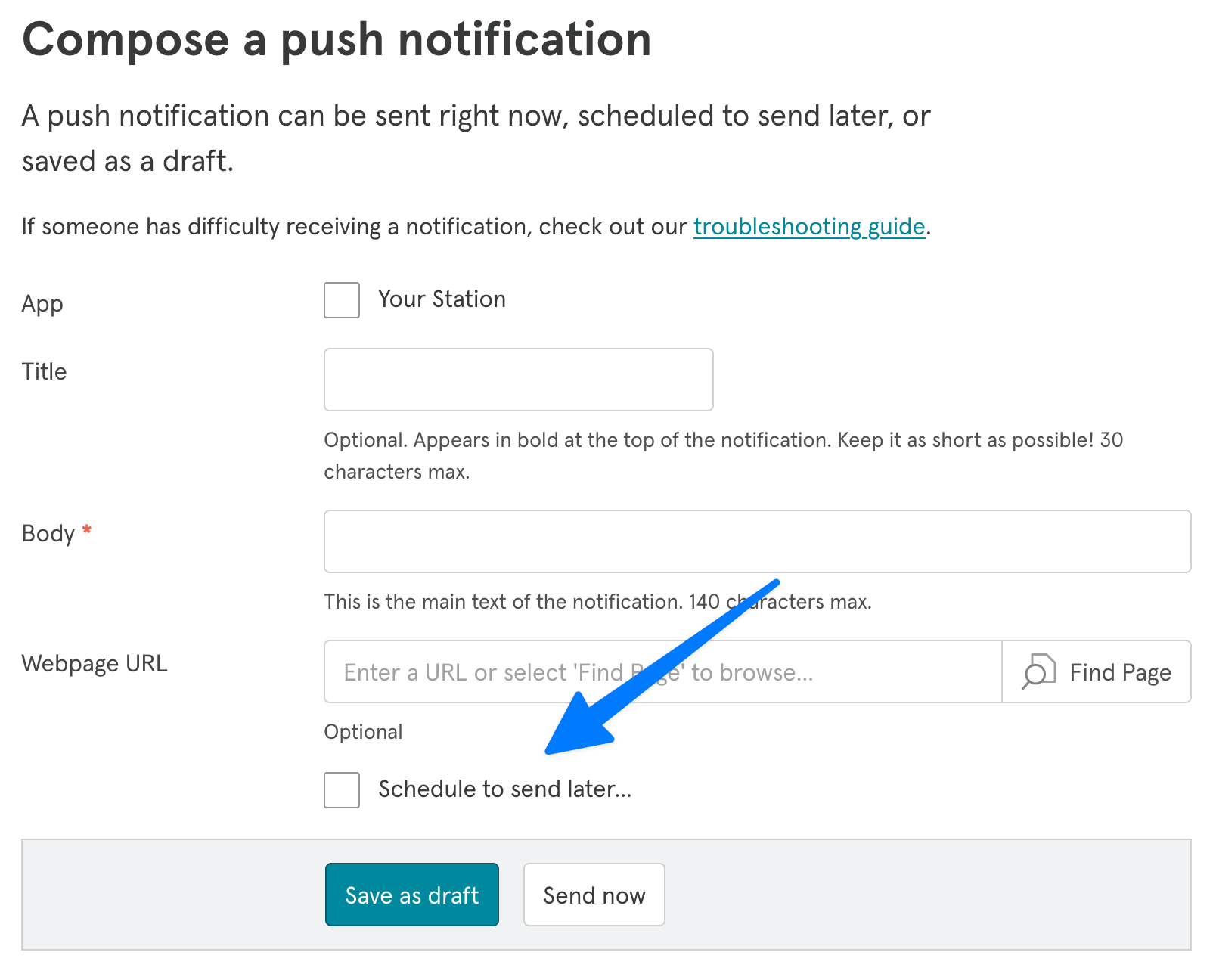 While composing a push notification, you can now select 