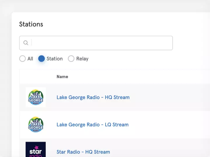 Screenshot of multiple station options
