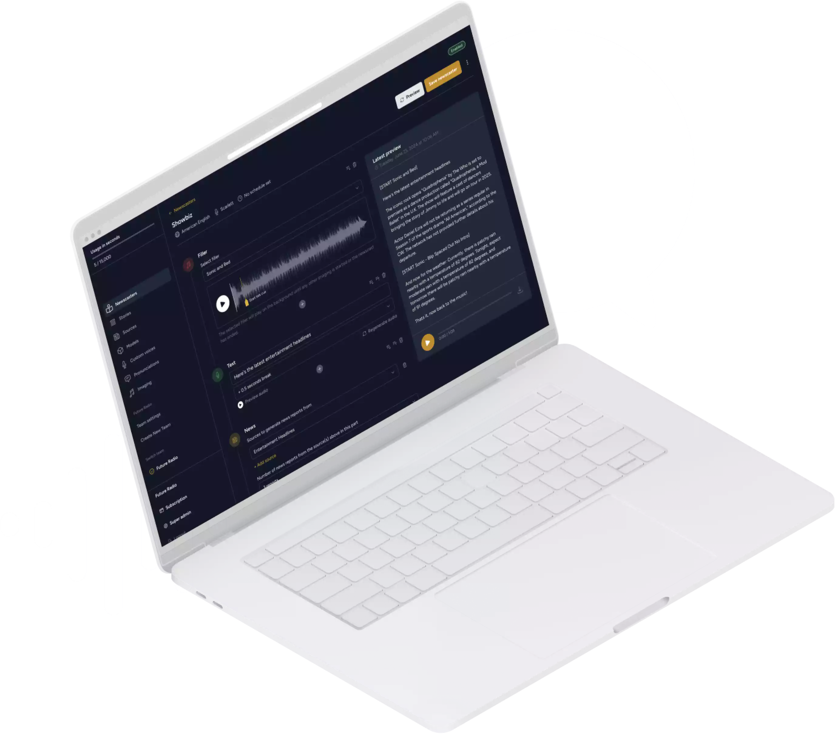 Audio.co interface on a laptop
